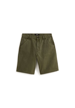 Olijfgroene katoenen shorts met een rechte snit, voorzakken, tailleband met riemlussen en een knoopsluiting.