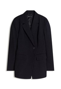 Námořnický blazer s jemným pruhovaným vzorem, s klopovým límcem, zapínáním na jeden knoflík a dvěma předními kapsami. Hladká tkanina se strukturovaným střihem.