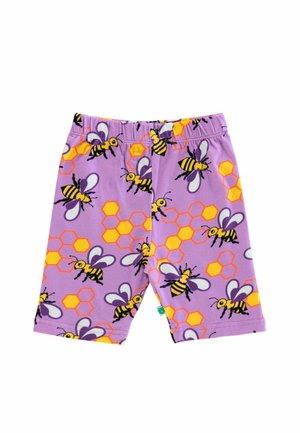 Kinderpaarse korte broek met geel-zwarte bij en oranje honingraatpatroon, elastische tailleband, knielange stijl.