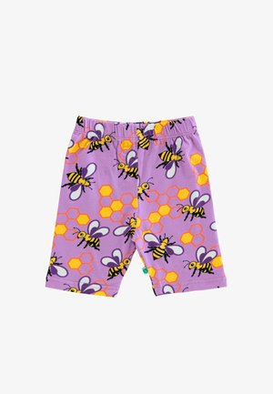 Kinderpaarse korte broek met geel-zwarte bij en oranje honingraatpatroon, elastische tailleband, knielange stijl.