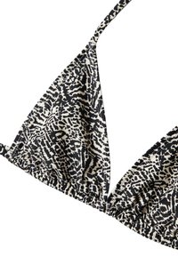 Mustvalge triibuline kolmnurkne bikiinitopp tekstuuriga kangast, reguleeritavate rihmadega ja kogutud detailidega alusel.