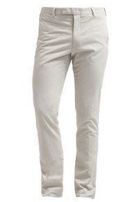 Ljusbeiga byxor i bomull med en slät yta. Har en standard midjeband, dragkedja och sidofickor. Slim-fit design.