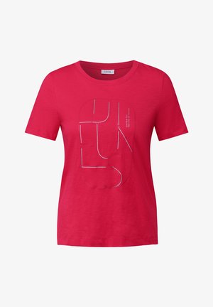 Rosa bomull t-shirt med grafisk design med vita konturer och text. Korta ärmar, rund halsringning och en avslappnad passform.