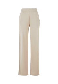 Beige, weite Sweatpants mit elastischem Bund und dezenten Seitennähten. Hergestellt aus einem weichen, strukturierten Material. Keine sichtbaren Logos.