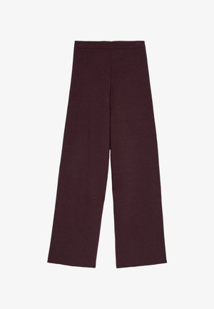 Weite Hosen in Burgunder, aus weichem Stoff. Mit elastischem Bund, minimalen Nähten und ohne sichtbare Taschen.