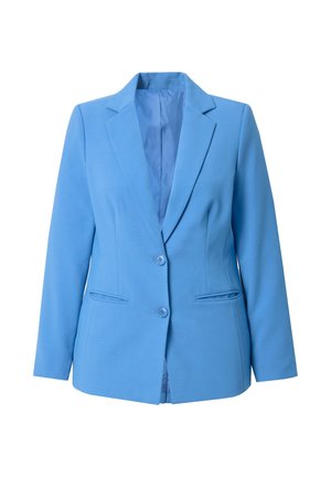 Hellblaues Blazer aus strukturiertem Stoff, mit schmalem Revers, zwei Knöpfen und schrägen Vorderentaschen. Gefüttertes Innenfutter.