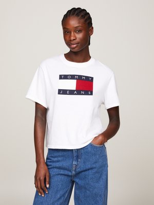 Tommy Jeans FLAG TEE - T-shirt con stampa - ancient white