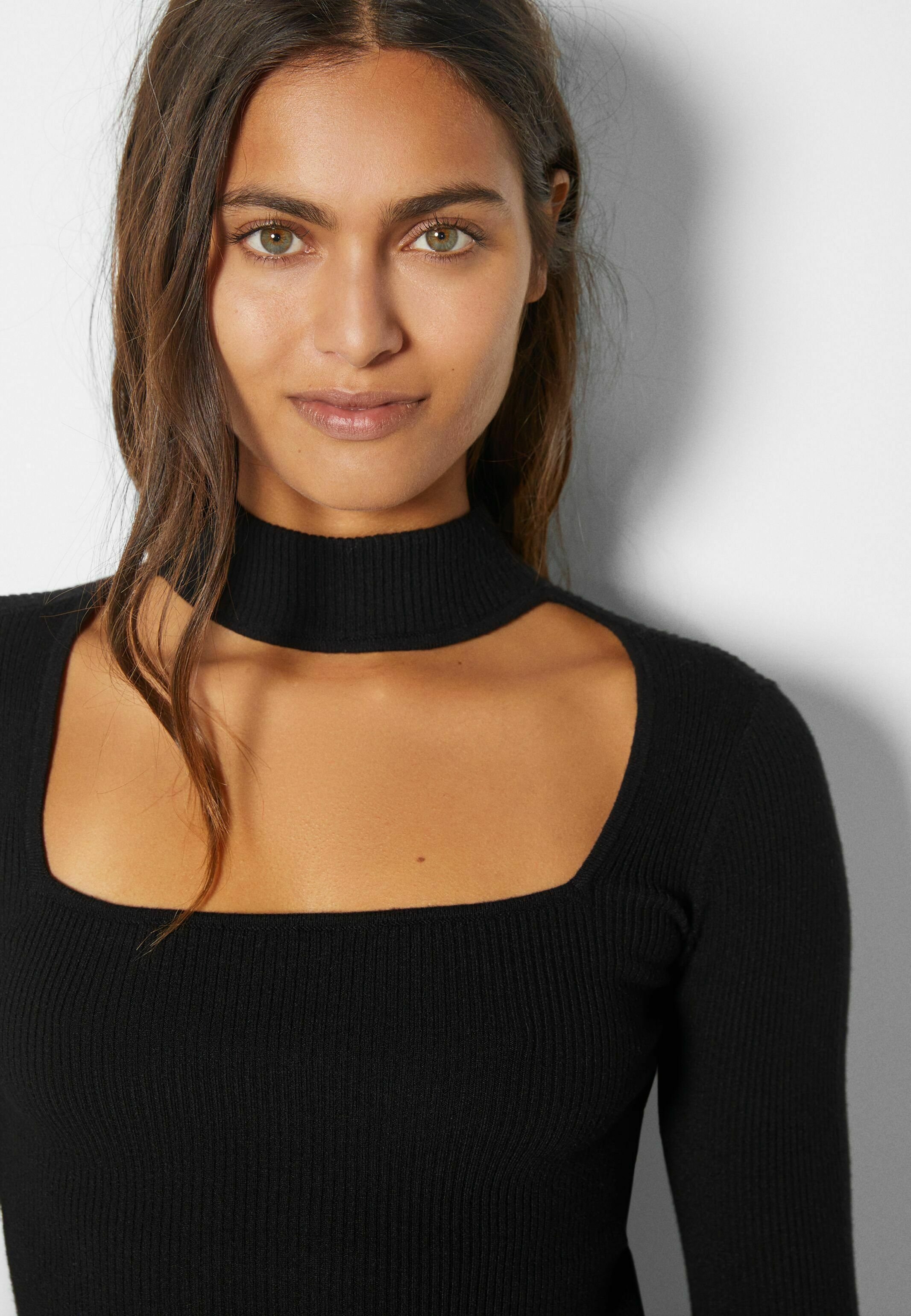 Bershka CHOKER NECK - Jumper - black 