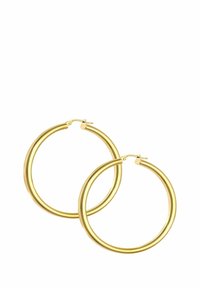 Zlate hoop uhane z gladko, zaobljeno obliko in poliranim zaključkom. Imajo tanek profil in varno zaponko z vponko.