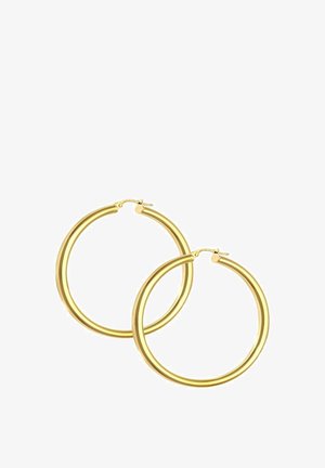 Boucles d'oreilles créoles en or avec une forme lisse et arrondie et une finition polie. Elles présentent un profil fin et une fermeture à crochet sécurisée.