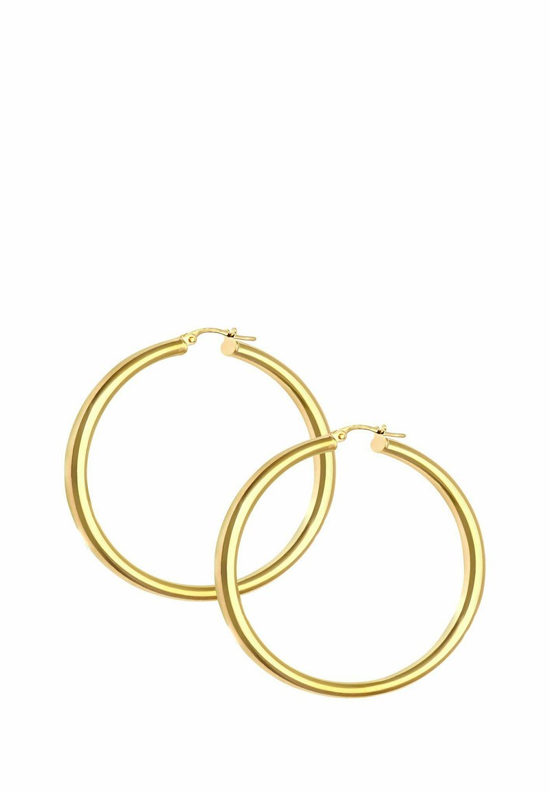 Zlate hoop uhane z gladko, zaobljeno obliko in poliranim zaključkom. Imajo tanek profil in varno zaponko z vponko.