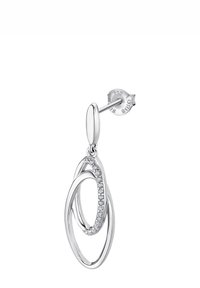 Boucles d'oreilles en argent en forme de goutte avec des ovales entrelacés. Un ovale présente une ligne de cristaux étincelants. Comprend une fermeture arrière à tige sécurisée.