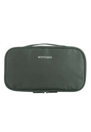 Custodia da viaggio verde oliva con finitura testurizzata, dotata di maniglia superiore e chiusura con zip. Logo "WITTCHEN" ben in evidenza.