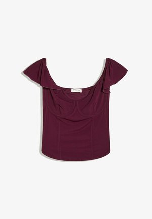 Bershka, FRILLED BARDOT CORSET - TOP - Blouse - dark red