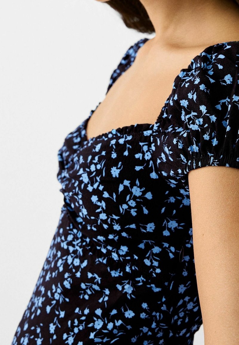 blue dress with black flowers Long Navy Blue Flower Dress main image 1
