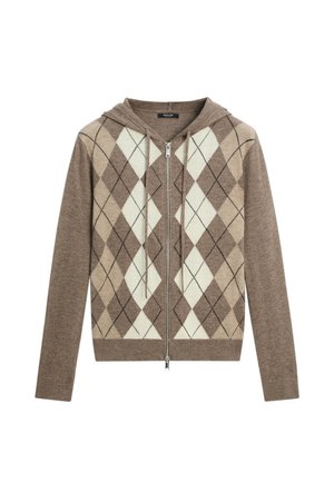 Massimo Dutti, HOODED ZIP-UP KNIT CARDIGAN - Cardigan - light brown