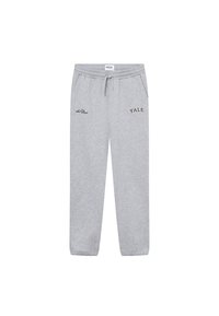 Graue Jogginghosen aus weichem Stoff mit elastischem Bund, Seitentaschen und gesticktem "Yale"-Logo in dunklem Faden.