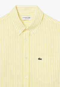 Camicia button-up a righe gialle realizzata in cotone, con colletto classico e logo ricamato verde sulla tasca del petto. Design a vestibilità regolare.