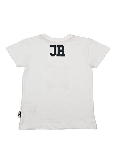 T-shirt bianca in cotone con maniche corte. Stampa nera "JR" sulla parte superiore della schiena. Texture morbida con un design a vestibilità regolare.