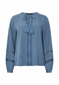 M&Co ACID WASH TIE NECK - Bluse - blue