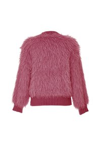 Morbido maglione rosa con maniche lunghe, orlo a costine e tessuto soffice e testurizzato per un comfort e calore aggiuntivi.
