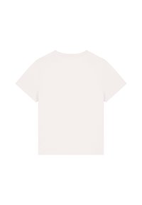 Weißes T-Shirt aus Baumwolle mit kurzen Ärmeln, Rundhalsausschnitt und glattem Rückenteil. Glatte Textur, keine sichtbaren Logos oder Muster.