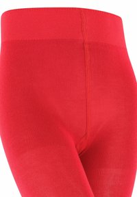 Rote Leggings mit einer engen Stricktextur und einem hohen Bund. Sie haben glatte Nähte an den Seiten und eine figurbetonte Passform.
