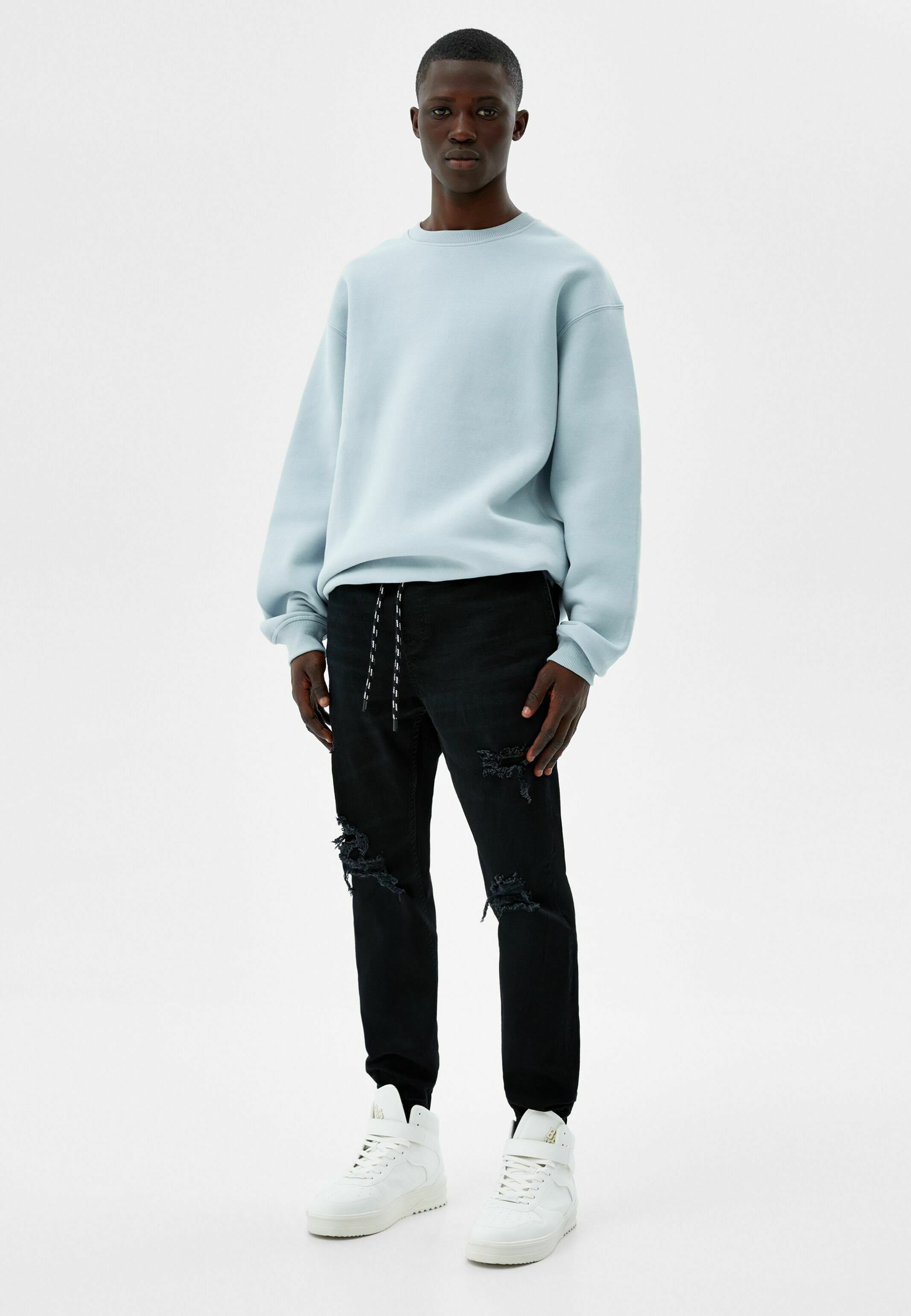 Bershka JOGGER RIPPED - Jeans slim fit - black/nero - Zalando.it