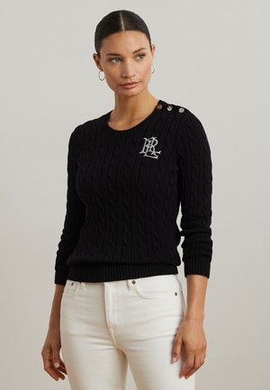 Lauren Ralph Lauren BUTTON TRIM CABLE KNIT - Jersey de punto - black