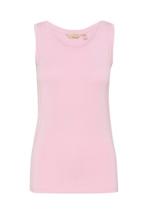 Roze mouwloos topje van zachte katoen met een ronde halslijn en een aansluitende pasvorm. Kenmerkt zich door een subtiele merkembleem nabij de hals.