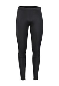Svarta leggings i stretchmaterial med en mjuk yta. Åtsittande design med hög midja och sömlösa sömmar för komfort.