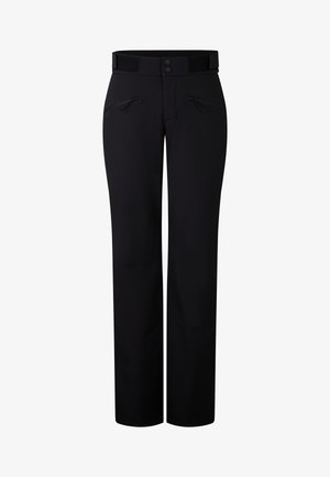 Zwarte outdoor broek met een rechte snit, knoop- en haaksluiting, voorzien van twee met rits afgesloten zakken en een gestructureerde tailleband voor aanpassing van de pasvorm.