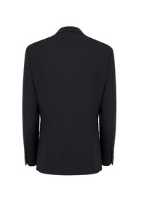 Czarna, dopasowana marynarka o gładkiej fakturze, z jednym rozcięciem z tyłu i guzikami przy mankietach. Charakteryzuje się klasycznym wzorem kołnierza.