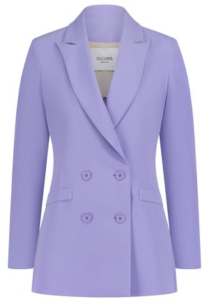 Lavendel dubbelzijdig blazer met pieklapels, twee voorzakken en bijpassende knopen. Gemaakt van geweven stof, gestructureerde pasvorm.