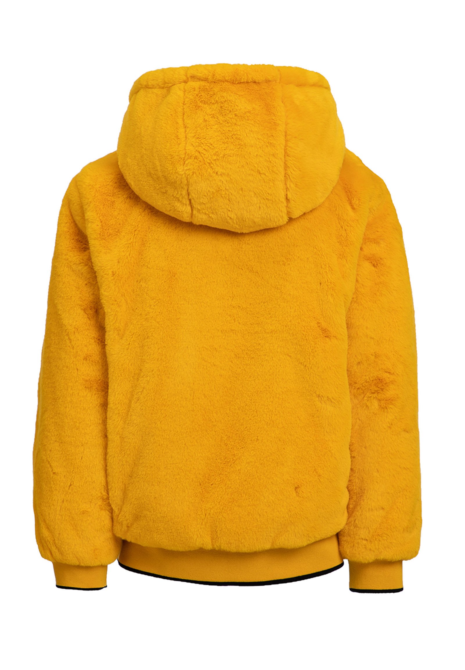 long ochre faux fur coat