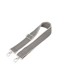 Striped fabric strap in black and cream, featuring metal clips on both ends and a central adjustment buckle for length modification.