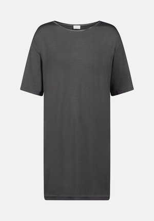 Donkergrijze t-shirt van gladde stof, met een ronde halslijn en korte mouwen, in een relaxte pasvorm en zonder zichtbare patronen.