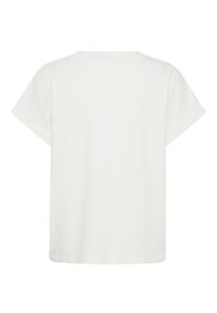 Effen wit t-shirt met korte mouwen, gezien van achteren, met een ronde halslijn en een rechte zoom.