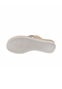 Sandalo marrone chiaro con suola in gomma bianca testurizzata con motivi a onda e design sottile, ideale per l'abbigliamento casual.