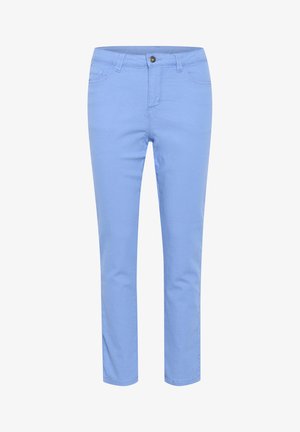 Light blue cotton chinos with a straight fit, featuring front pockets, a button closure, and no visible patterns or embellishments.