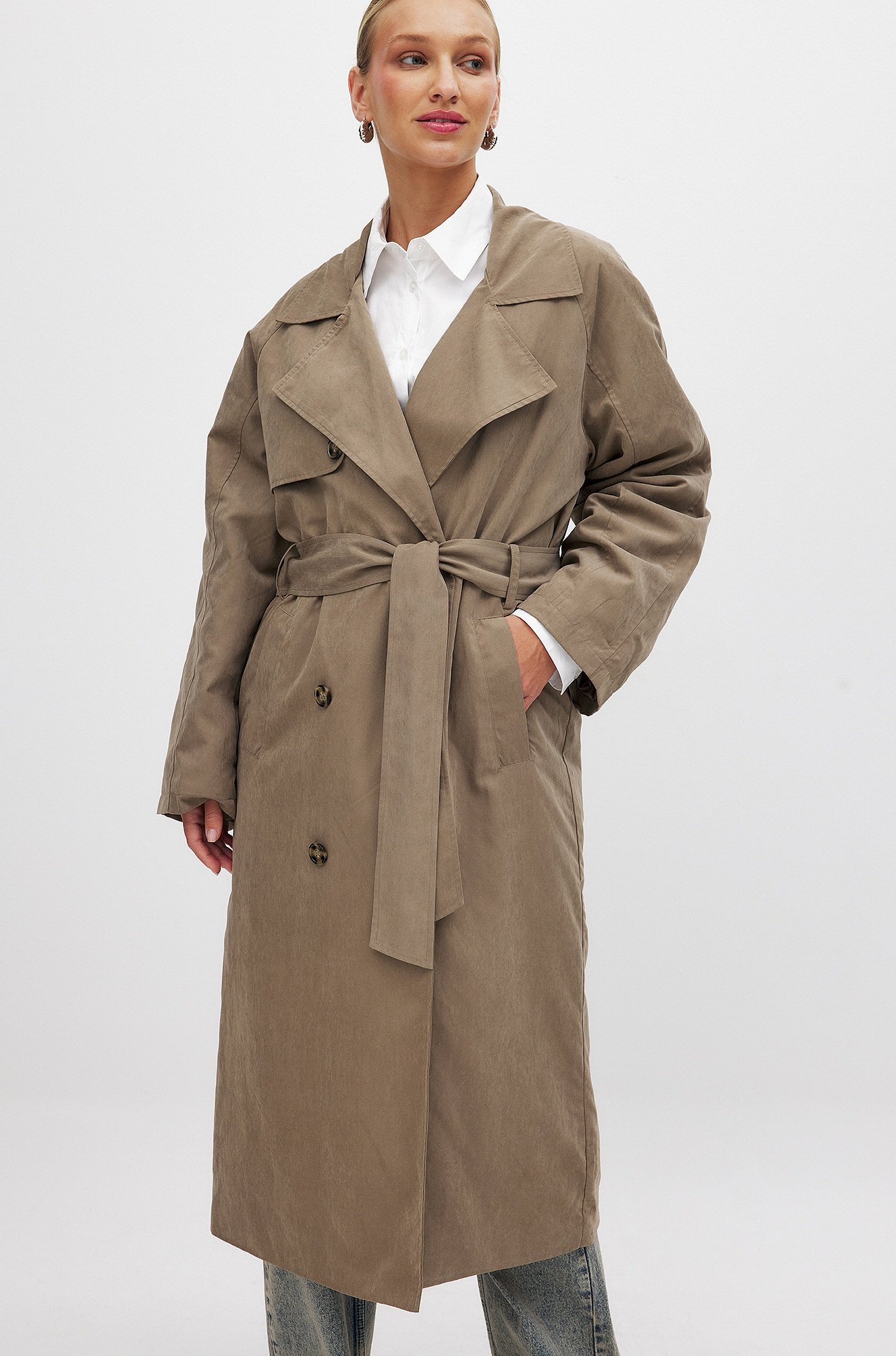 Trenchcoat Hund M Mantel NA-KD DOUBLE BREASTED Trenchcoat Taupe