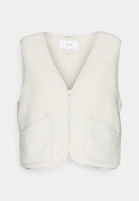 Ljust färgad fleeceväst med v-ringad design, ficka fram med dragkedja och två stora framfickor. Mjuk textur och minimala sömnadsdetaljer.