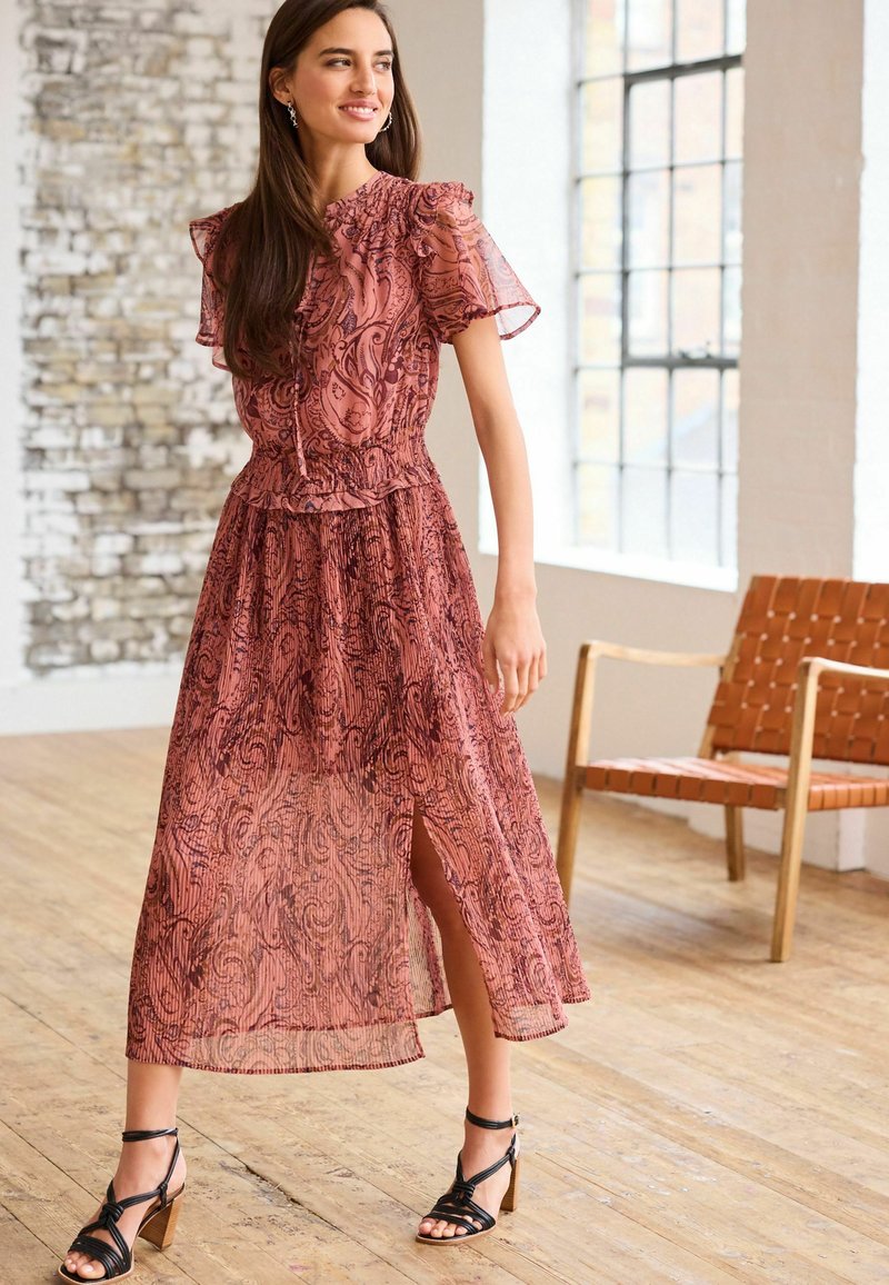 Next CHIFFON FLUTTER SLEEVE MIDI DRESS Robe de jour pink paisley