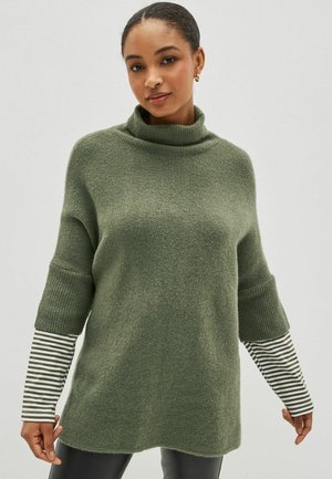 KNITTED PONCHO WITH MOCK SLEEVE - Pullover - khaki green