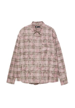 Langärmliges Hemd in pink- und cremefarbigem Karomuster mit spitzem Kragen, Knopfleiste und einer Brusttasche. Weicher Stoff mit lockerer Passform.