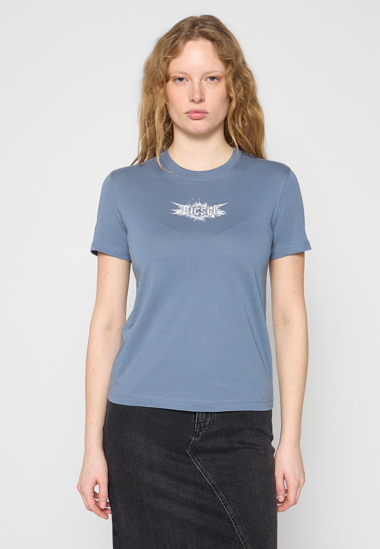 Diesel T-shirt print blauw gemêleerd