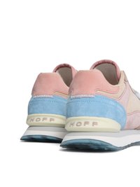 Zapatillas de nobuck que presentan una combinación de colores rosa y azul, con una suela en crema y el logotipo "HOFF" grabado en el talón.