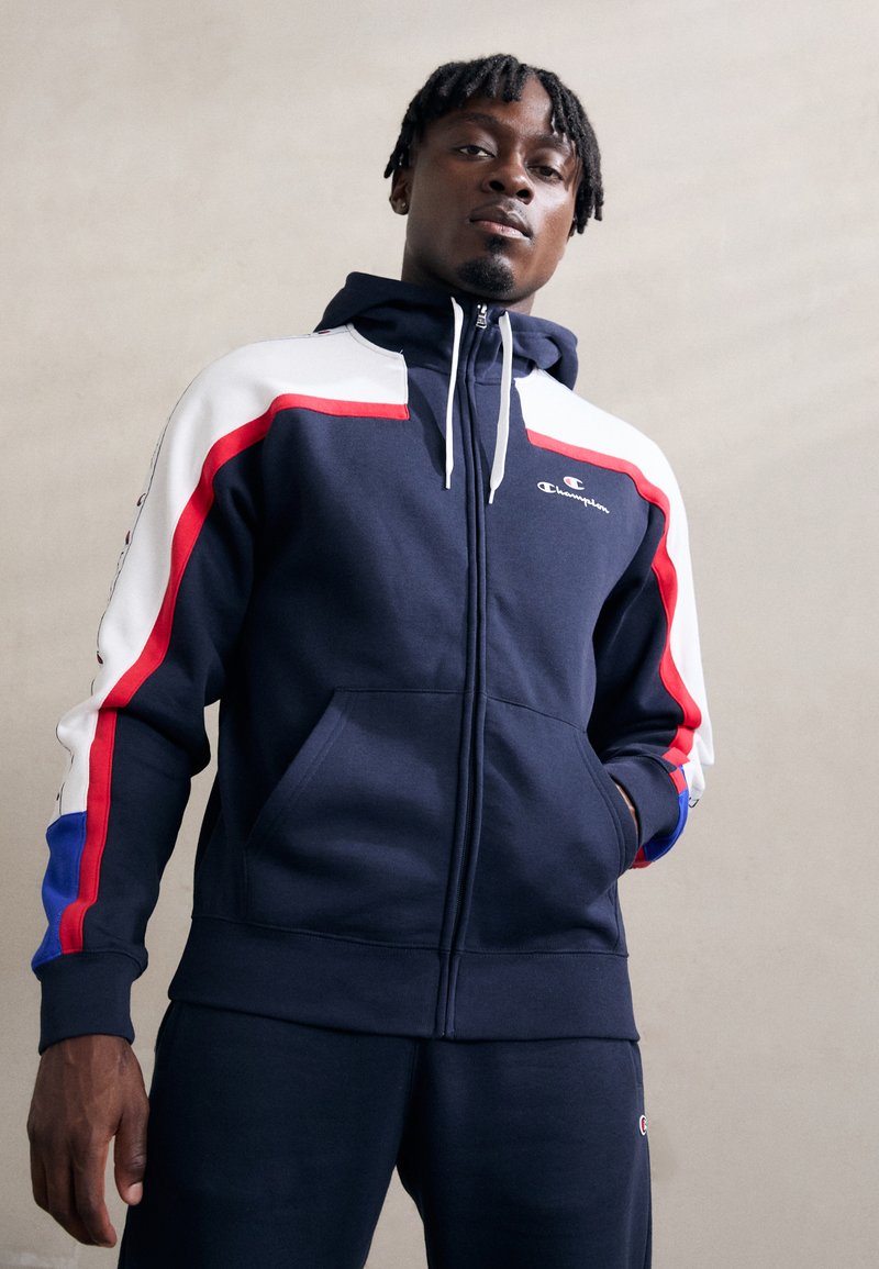 Champion RETRO SPORT FULL ZIP HOODIE TAPE - Sudadera con cremallera - navy/white/red