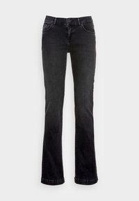 Černé džíny z denimu se rovnou nohavicí, disponující pěti kapsami, poutky na pás a čistým zakončením na lemu. Měkká textura a pevný materiál.