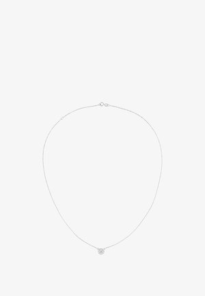 Srebrny naszyjnik łańcuszkowy z okrągłym wisiorkiem, zdobionym misternymi detalami, z polerowanym wykończeniem i delikatnym, lekkim designem.